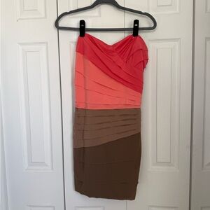 Jodi Kristopher Coral Color Block Ruched Mini Dress